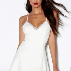 By Lush Strapless White Dress with Lace Detail